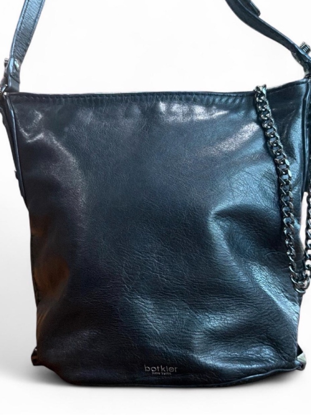 Botkier Black Leather Shoulder Bag with Chain Detail
